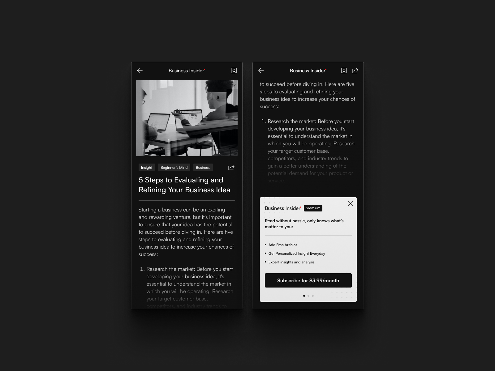 Business Article App by Tara on Dribbble 