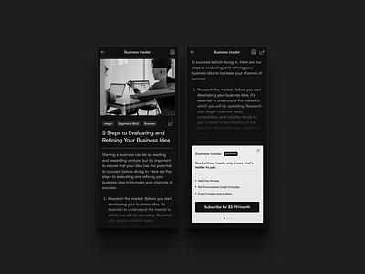 Business Article App article business darkmode exploration minimalistic ui