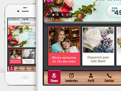 Flowers App box custom ui flowers ios iphone mockup navigation scroll slider tabbar texture