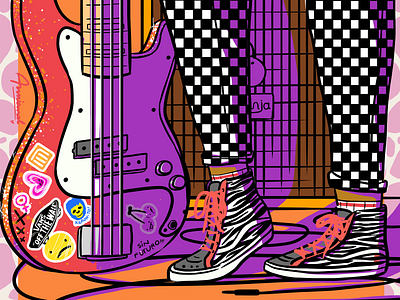 Bassist bass colorful digital illustration fashion girl power illustration music musical instruments pink rock and roll rock n roll urban