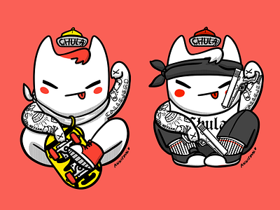 Maneki Neko cartoon cat cholo cute digital illustration maneki neko neko skate skateboarding urban