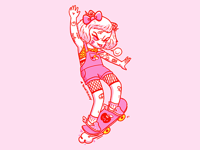 Hello Kitty cat cute digital illustration fan art girl hello kitty kawaii kitty pink skateboarding skater