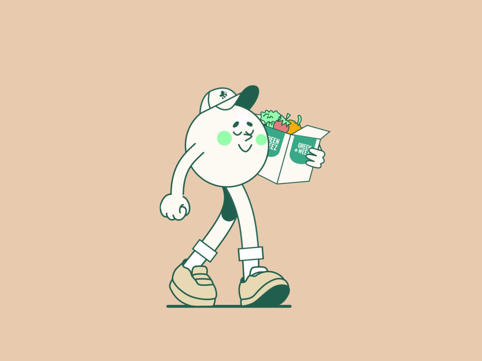 M Green walk animation character graphic design illustration loop ui