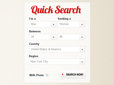 Quick Search Form buttons dating site forms love quick search radio box valentines web design