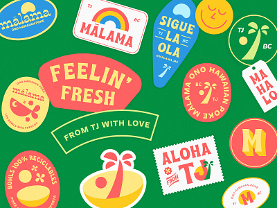 Sticker Suite Malama branding clean colorful cute design hawaii icon illustration typography vector