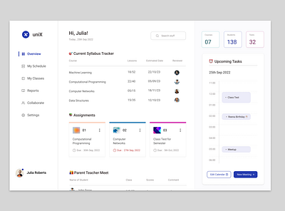 Teacher Dashboard branding courses dashboard design desktop graphic design menu panel profile schedule simple ui ux whitespace