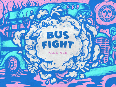 Bus Fight beer label craft beer design digital art graphic design illustration illustrator label design packaging design