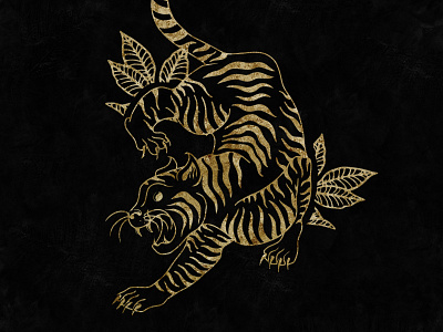 Gold Tiger art artist brand branding design digital art gold foil graphic design illustration illustrator lineart linework print design