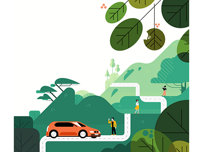 🌲 Carpool and Environment 🌳 carpool cars environment hills landscape nature trees uber vector