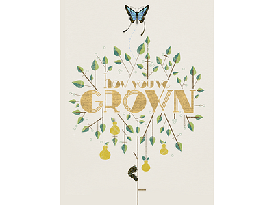 How You've Grown butterfly card caterpillar pear tree type vector