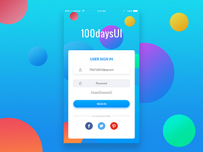 App Page - Sign In 100days app blue design player ui ux