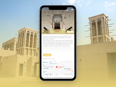 Historical Guide App Mockup - Item Description app dubai guide iphone x item description mobile museum ui user interface