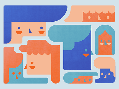 Strange People Shapes blue design illustration orange people puzzle shapes