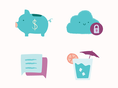 HR Cloud Icons cloud drink hand drawn icons happy illustration message money pig piggy bank relax secure stress free