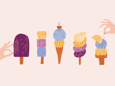 Icecreaaammmmm cherry drawing hand drawn hands ice cream icecream illustration pattern popsicle texture