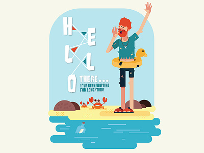 Hellooo beach castaway character hello illustration sea vector