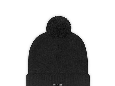 Embroided Black Pom Pom Beanie