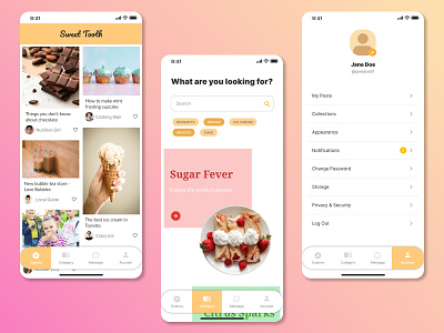 Dessert Lovers Community App app branding design mobile ui