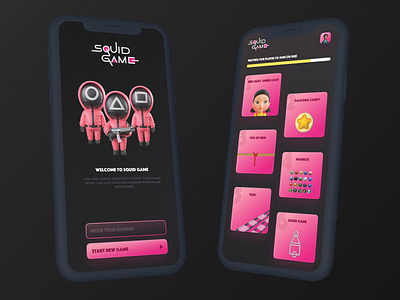 👾 Squid Game | Mobile 2d 3d dark design game illustration illustrator logo minimal mobile simple squid ui