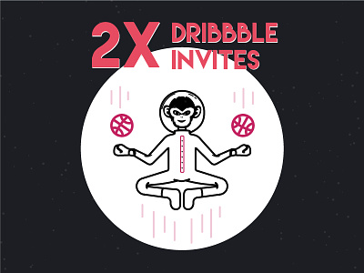 2x Dribbble Invites - Give Away 2d 2x debut draft dribbble giveaway invitation invite logo monkey player space