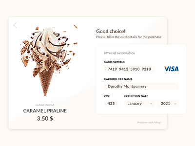 Daily UI #002 - Credit Card Checkout credit card creditcard ecommerce icecream payment purchase visa webdesign