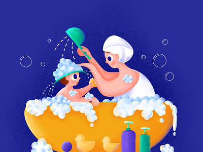 Bathe with baby baby illustration mom