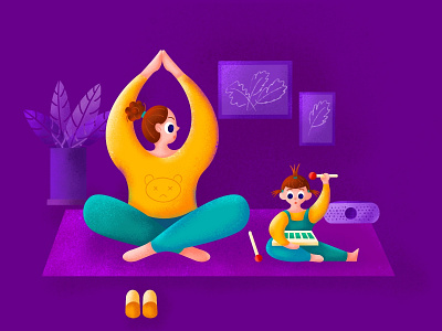 Yoga girls illustration keep mom