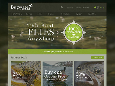 Bugwater Fly Company Homepage design fishing flyfishing ui userinterface ux webdesign
