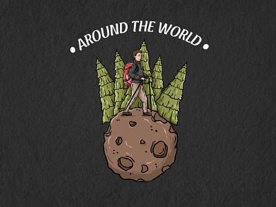 Hiking around the world adventure design illustration tshirt