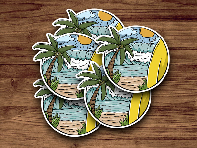 Summer Beach Sticker Illustration tshirt