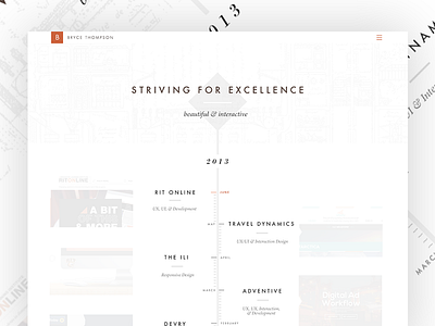 Work Section deco diamond futura grey minimalist minion orange square timeline ui ux white