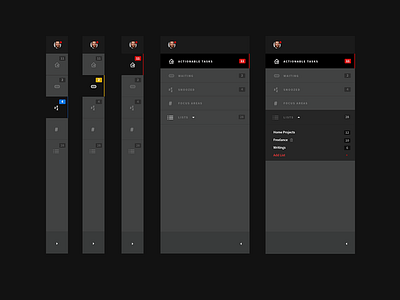 Collapsible Nav UI dark dashboard flyout management navigation objectivio product design sans source task ui ux