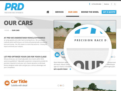 PRD Subpage dynamics precision race ui ux website wordpress