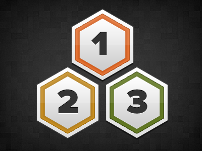 Numbers badges green hexagon orange proxima nova yellow