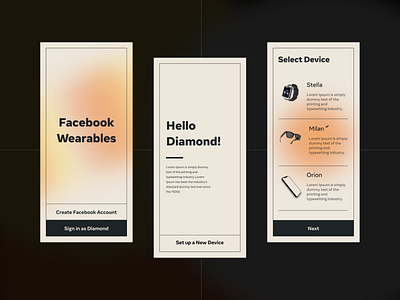 Facebook Wearables app design flat identity minimal mobile typography ui ux vector