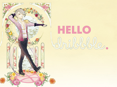 Hello dribbble ! art nouveau drawing dribbble first hello ice ice skate illustration new art shot yuuri