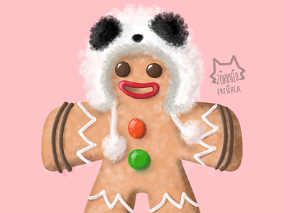 Festive GingerBread man with a Panda fluff hat