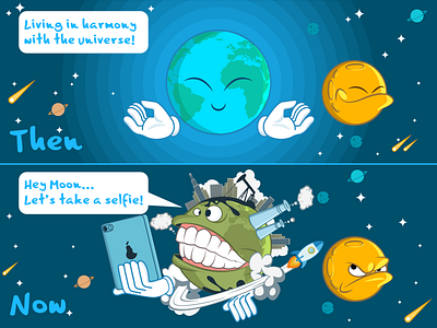 let's take a selfie albania comic earth funny illustration jetmir lubonja moon selfie space