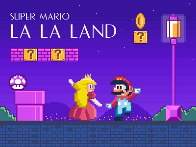 super mario la la land albania comic creative crossover design funny game illustration jetmir lubonja la la land movie pixel art supermario vector