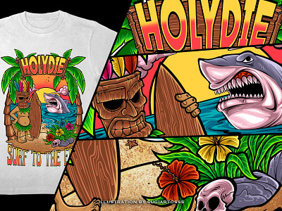 HOLYDIE T-SHIRT ILLUSTRATION apparel art artwork band merch beach dark art design digital art drawing hawai holiday illustration logo merchandise sea shark sport surf surfing tribal