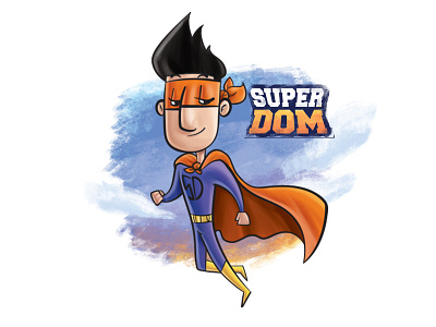 Super Dom cape cartoon character comic concept design fly hero illustration mascot sky
