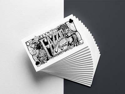 A Magician Card black business card hand made illustration ink magic retro vintage white