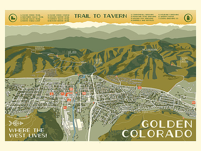 Golden Colorado WPA Style Map beer brewery cartography colorado gis golden map
