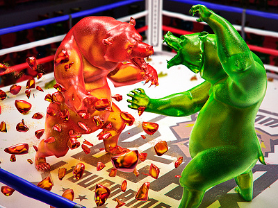 Gummy Bear Fight! 3dsmax bear candy fight gummy ring sweet tournament vray