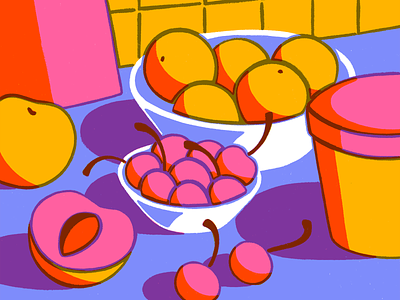 Time for dessert cherries fruit illustration oranges peaches procreate still life