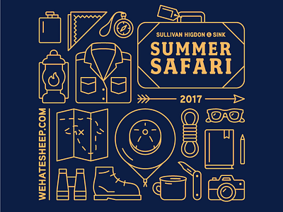 Summer Safari arrow camping design flat flat lay icon illustration koozie lantern map safari suitcase summer vector