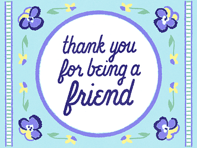 Thank You embroidered flowers friend illustration lettering pansies thank you