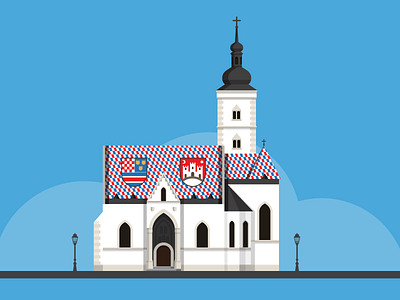 St. Mark's Church Zagreb architecture building church croatia detail flat illustration vector zagreb