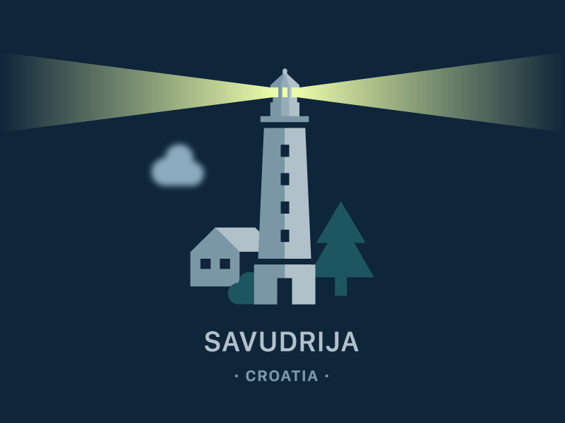 Savudrija Lighthouse at Night 2d badge city clean croatia design flat flatdesign graphicdesign illustration illustrations illustrator minimal skyline vector vector art