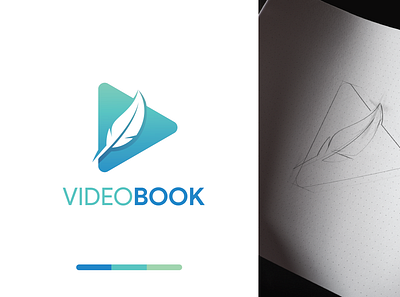 VIDEO BOOK - LOGO audio branding button feather gradient gradients illustration logo logo design minimal minimalist minimalistic modern negative play reading smart youtube